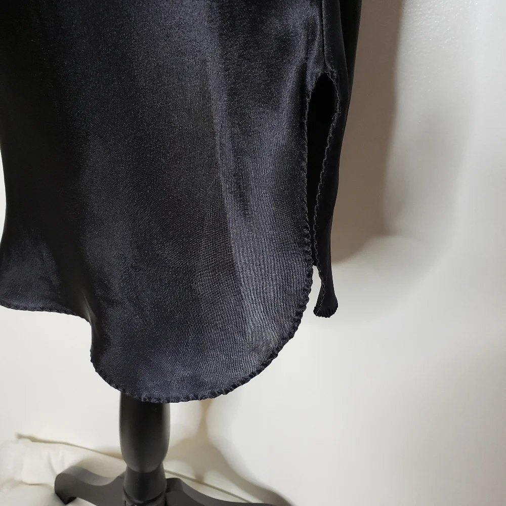 Vintage Black Satiny Night Slip Lingerie Chemise 80s Luxury Sexy Comfy Intimate